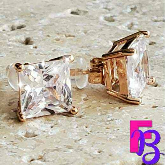 FingerBlingers Jewelry - 6 CTW Rose Gold Princess Cut Earrings